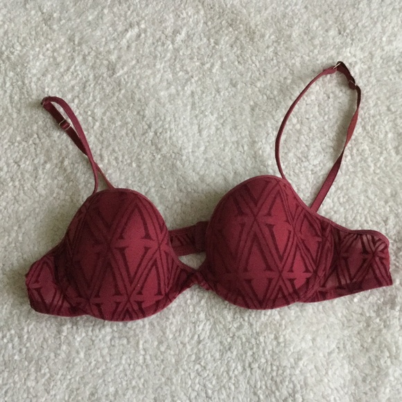 Vintage 90s Victoria's Secret Red Bra Underwire V Patterned - Sz 36A - Picture 7 of 8